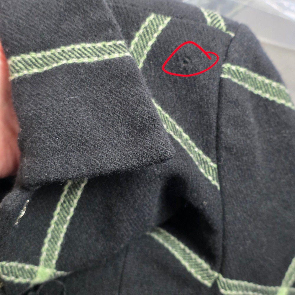 Tocca Trench Coat 8 Lambswool Silk Lined Plaid Black Lime Green Floral Applique - Picture 8 of 8